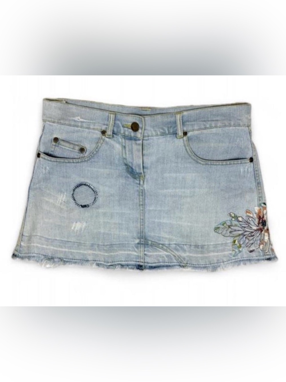 vintage denim mini skirt with embroidery